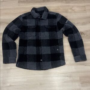 Men’s Small Caribou black and grey plaid Fleece Jacket - FGX-1